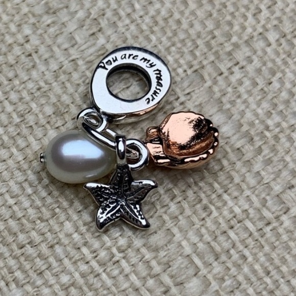 Pandora freshwater cultured pearl, starfish and rose gold shell, dangle charm. - Picture 7 of 8